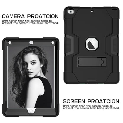 For iPad 9.7-inch (2018)/iPad 9.7-inch (2017) Bi-color PC Silicone Tablet Case Kickstand Anti-drop Hybrid Cover