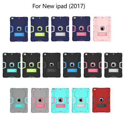 For iPad 9.7-inch (2018)/iPad 9.7-inch (2017) Bi-color PC Silicone Tablet Case Kickstand Anti-drop Hybrid Cover