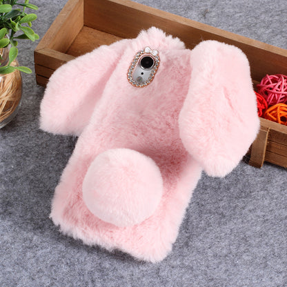 Cute Rabbit Bunny Warm Fur Soft TPU Mobile Case Shell for iPhone XR 6.1 inch