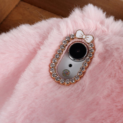 Cute Rabbit Bunny Warm Fur Soft TPU Mobile Case Shell for iPhone XR 6.1 inch