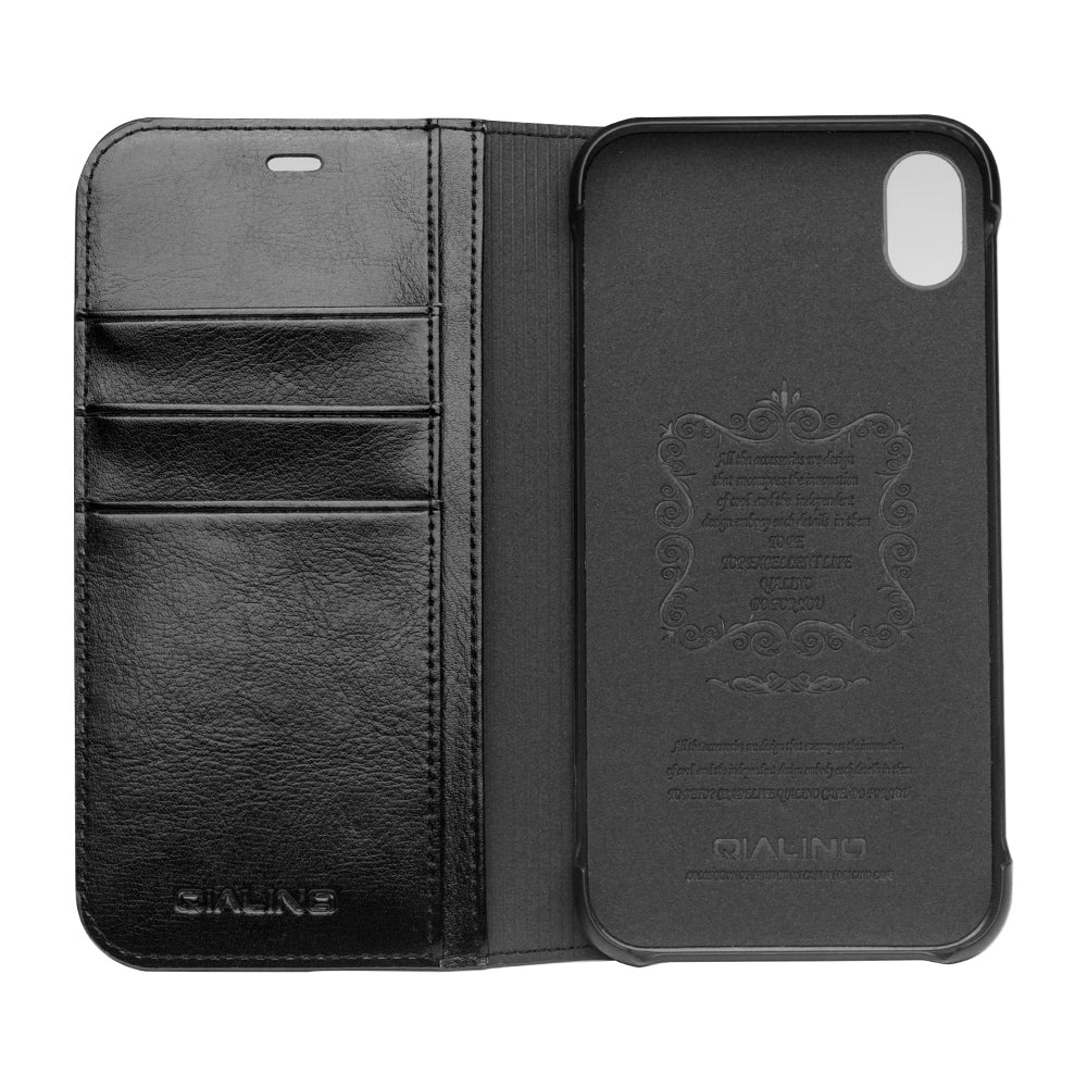 QIALINO Genuine Cowhide Leather Phone Case for iPhone XR 6.1 inch, Full Protection Folio Flip Wallet Mobile Cover