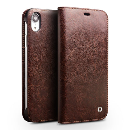 QIALINO Genuine Cowhide Leather Phone Case for iPhone XR 6.1 inch, Full Protection Folio Flip Wallet Mobile Cover