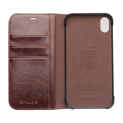 QIALINO Genuine Cowhide Leather Phone Case for iPhone XR 6.1 inch, Full Protection Folio Flip Wallet Mobile Cover