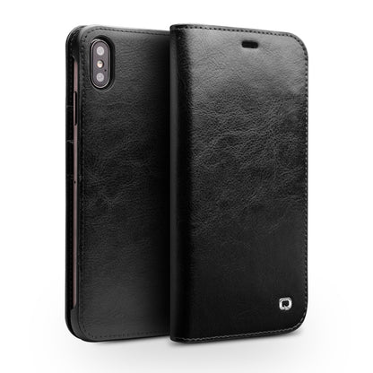 QIALINO For iPhone Xs Max 6.5 inch Genuine Cowhide Leather Wallet Case Folio Flip Phone Cover