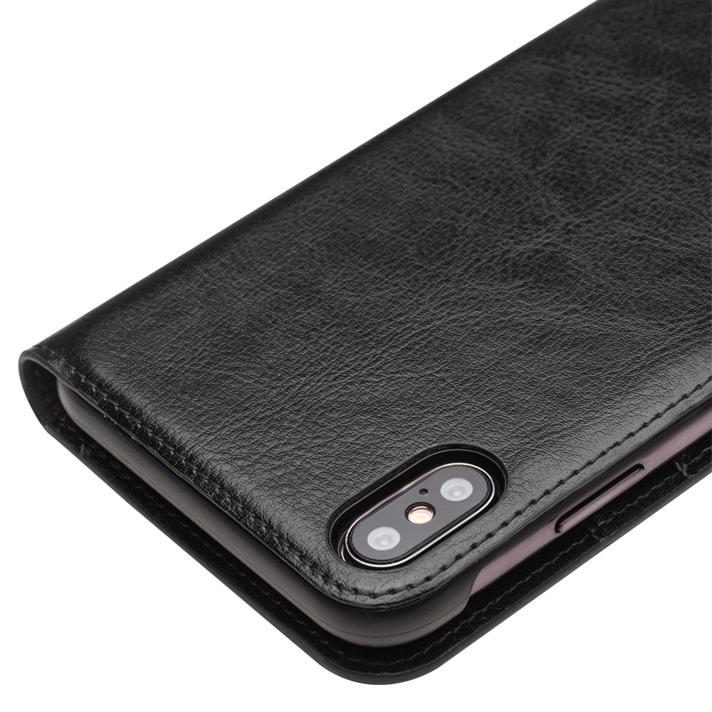 QIALINO For iPhone Xs Max 6.5 inch Genuine Cowhide Leather Wallet Case Folio Flip Phone Cover