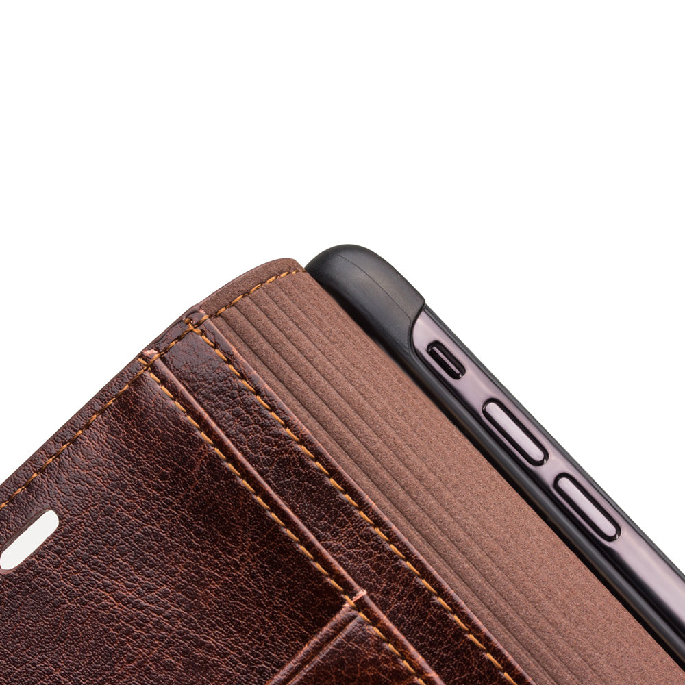 QIALINO For iPhone Xs Max 6.5 inch Genuine Cowhide Leather Wallet Case Folio Flip Phone Cover