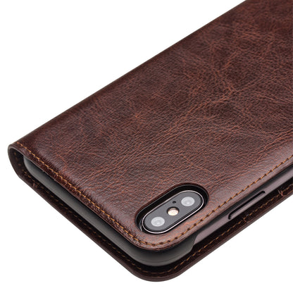 QIALINO For iPhone Xs Max 6.5 inch Genuine Cowhide Leather Wallet Case Folio Flip Phone Cover