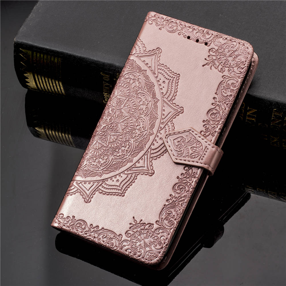 Imprinted Half Mandala Flower Wallet Leather Cell Phone Case for iPhone XS Max 6.5 inch