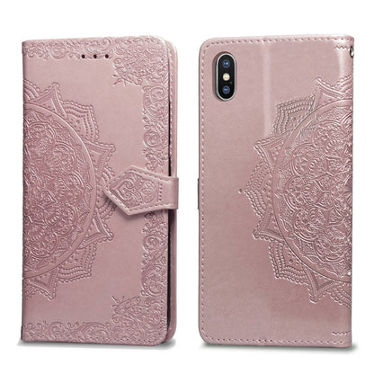 Imprinted Half Mandala Flower Wallet Leather Cell Phone Case for iPhone XS Max 6.5 inch