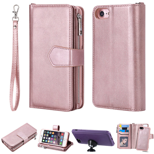 KT Multi-functional Series-4 Detachable 2-in-1 TPU + Zipper Wallet Stand PU Leather Portable Case for iPhone 6s/6/7/SE (2020)/SE (2022)/8 4.7 inch