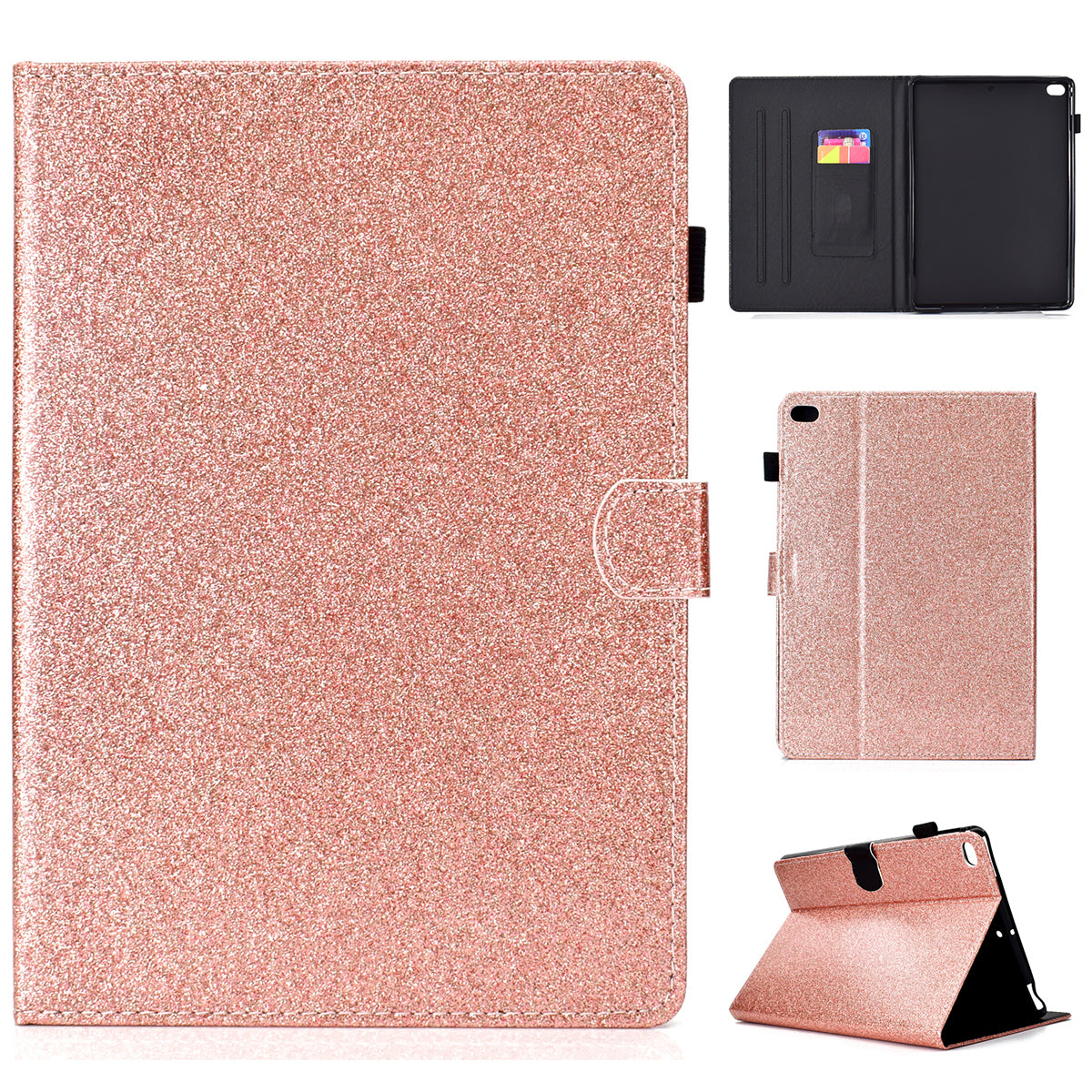 Flash Powder Card Holder PU Leather Stand Flip Cover for iPad 9.7-inch (2018) / 9.7-inch (2017) / Air 2 / Air