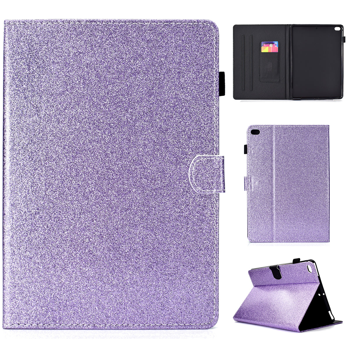 Flash Powder Card Holder PU Leather Stand Flip Cover for iPad 9.7-inch (2018) / 9.7-inch (2017) / Air 2 / Air