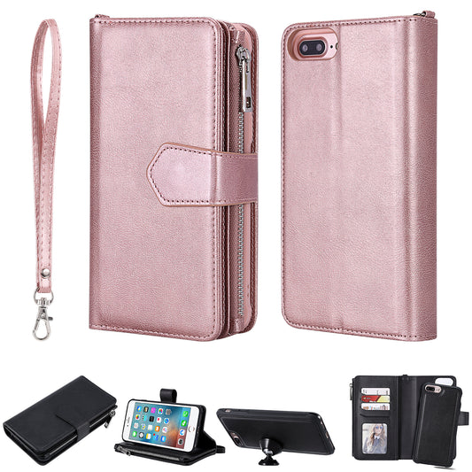 For iPhone 8 Plus / 7 Plus / 6s Plus / 6 Plus KT Multi-functional Series-4 Detachable 2-in-1 TPU + Zipper Wallet Stand Leather Portable Casing