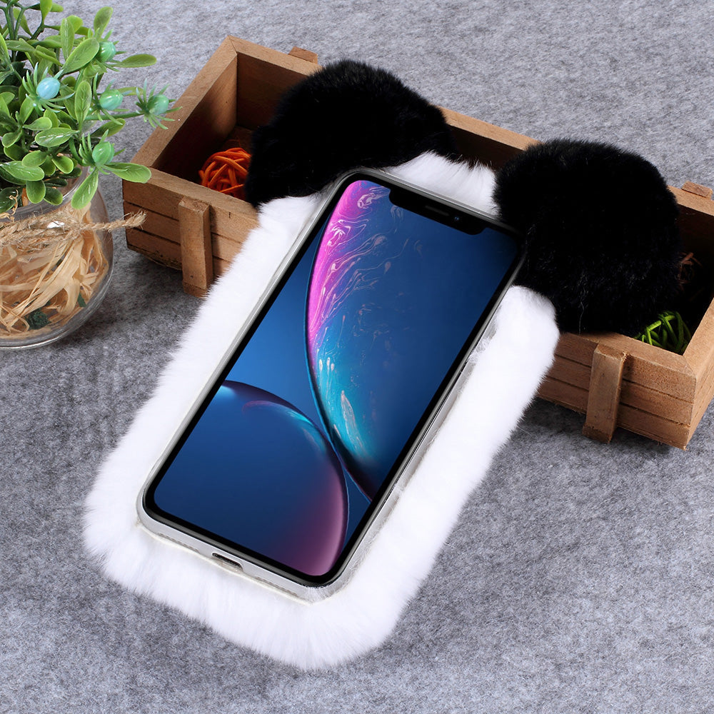 3D Panda Shaped Soft Fur Coated TPU Case for iPhone XR 6.1 inch