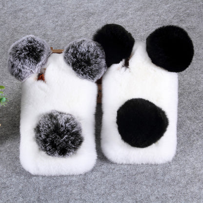 3D Panda Shaped Soft Fur Coated TPU Case for iPhone XR 6.1 inch