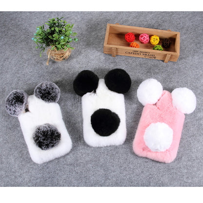 3D Panda Shaped Soft Fur Coated TPU Case for iPhone XR 6.1 inch