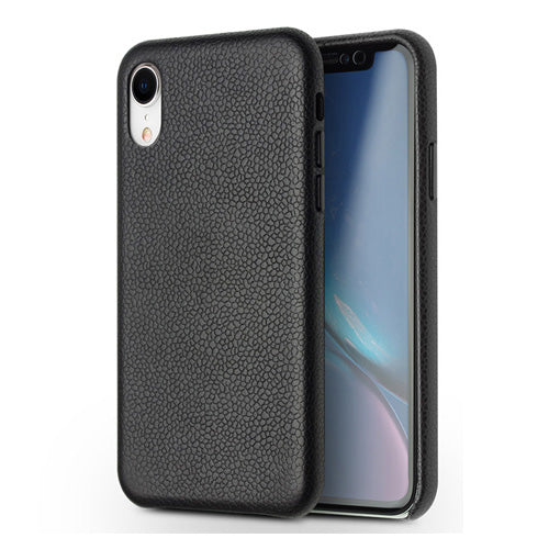 QIALINO Classic Litchi Texture Calf Skin Genuine Leather Coated PC Back Case for iPhone XR 6.1 inch