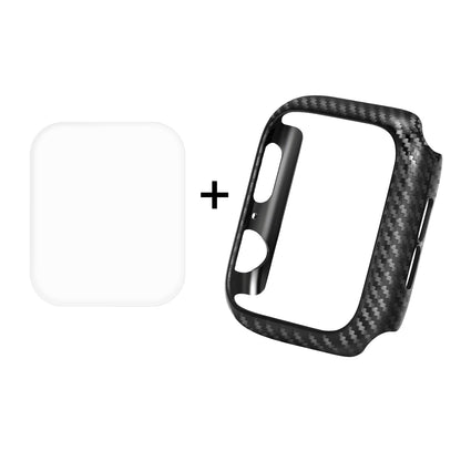 HAT PRINCE for Apple Watch Series 4 / 5 / 6 / SE / SE (2022) 40mm Carbon Fiber Texture TPU Protective Case + 3D Full Size Curved Hot Bending HD Clear PET Film