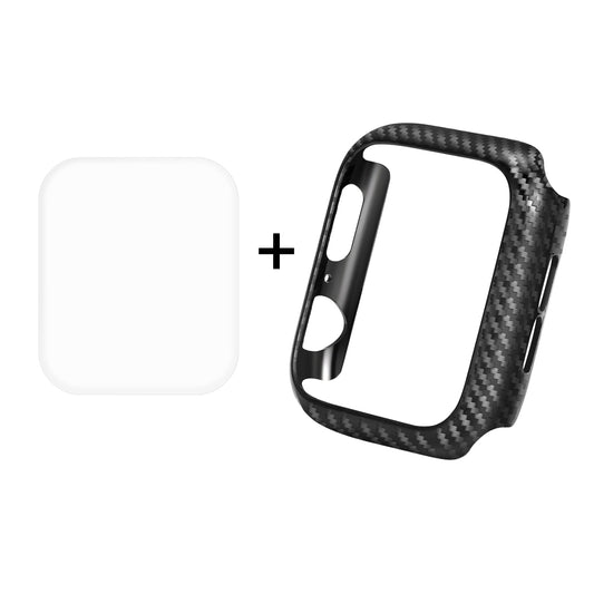 HAT PRINCE for Apple Watch Series 4 / 5 / 6 / SE / SE (2022) 40mm Carbon Fiber Texture TPU Protective Case + 3D Full Size Curved Hot Bending HD Clear PET Film