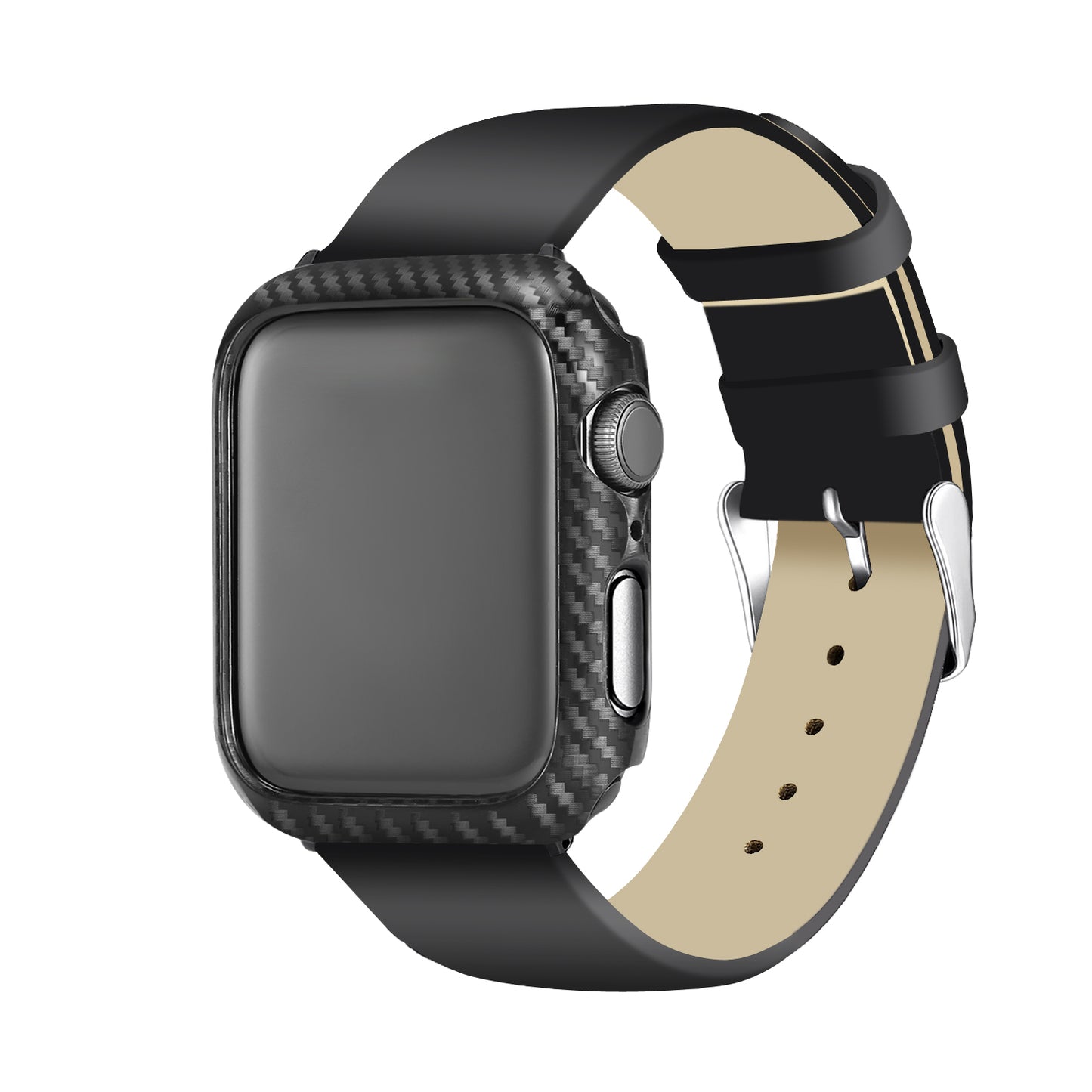 HAT PRINCE for Apple Watch Series 4 / 5 / 6 44mm / SE 44mm / SE (2022) 44mm Carbon Fiber Texture TPU Protective Case + 3D Full Size Curved Hot Bending HD Clear PET Film