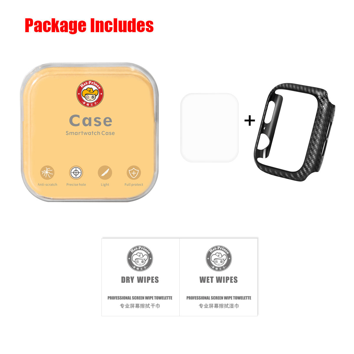 HAT PRINCE for Apple Watch Series 4 / 5 / 6 44mm / SE 44mm / SE (2022) 44mm Carbon Fiber Texture TPU Protective Case + 3D Full Size Curved Hot Bending HD Clear PET Film