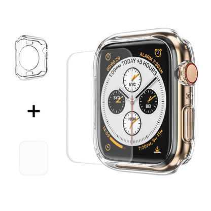 HAT PRINCE for Apple Watch Series 4 / 5 / 6 44mm / SE 44mm / SE (2022) 44mm Clear Soft TPU Case + 3D PET Curved Hot Bending Clear Screen Protector