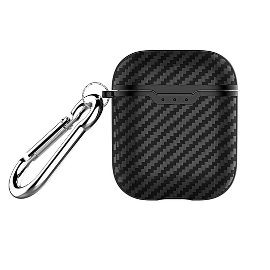 Carbon Fiber Texture TPU Protective Case for AirPods with Charging Case (2016) with Carabiner