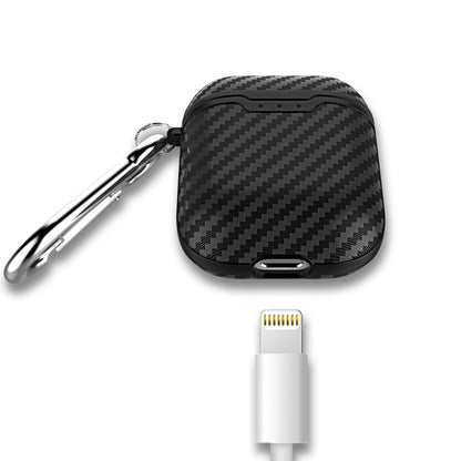 Carbon Fiber Texture TPU Protective Case for AirPods with Charging Case (2016) with Carabiner