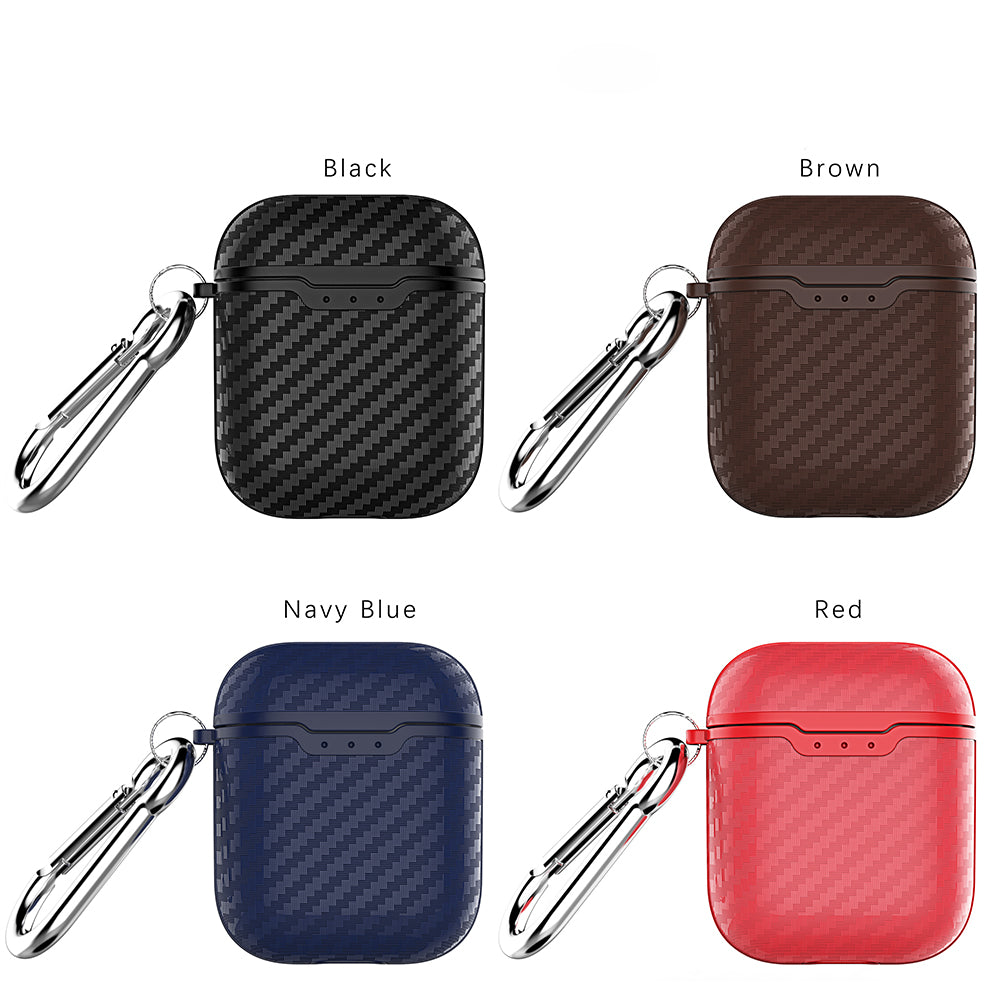 Carbon Fiber Texture TPU Protective Case for AirPods with Charging Case (2016) with Carabiner