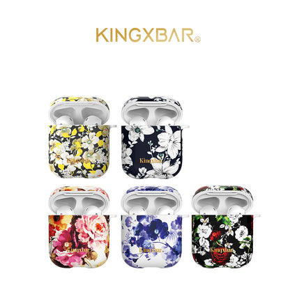 KINGXBAR Water Transfer Printing Authorized Swarovski Rhinestone PC Protective Case for Apple AirPods with Charging Case (2016)/(2019)