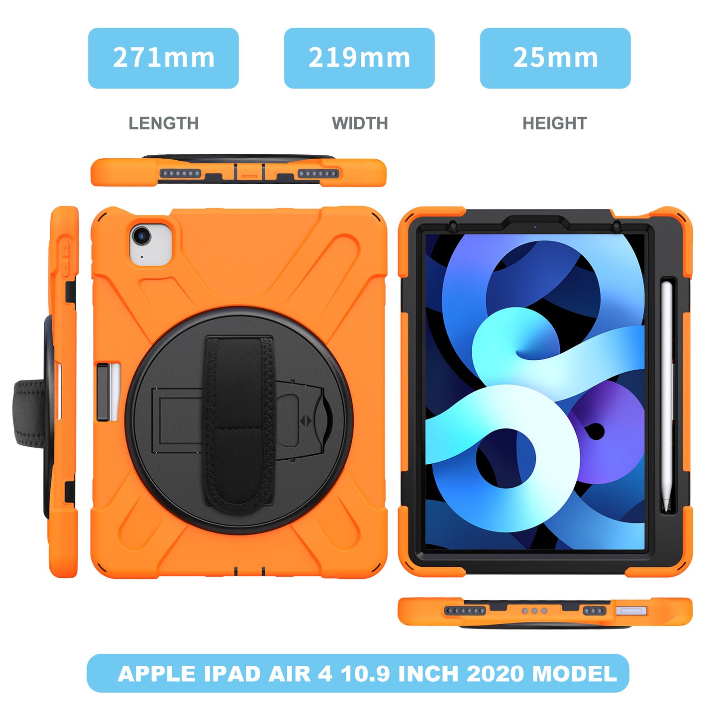 [Built-in Hand Holder Strap] 360Â° Swivel PC + Silicone Combo Kickstand Tablet Shell for iPad Air (2020)/Air (2022)/Pro 11-inch (2021)(2020)(2018)