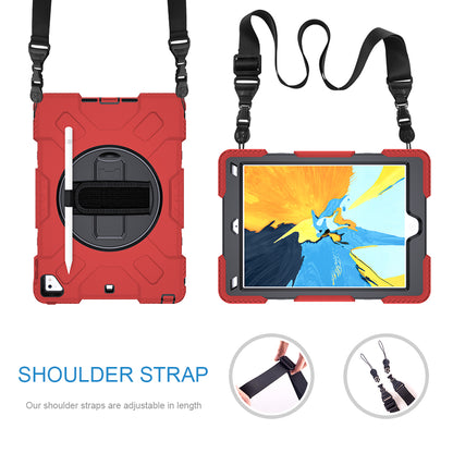 [Built-in Hand Strap] Rotating Kickstand PC + Thicken Silicone Tablet Hybrid Case with Shoulder Strap for iPad 9.7-inch (2018)/(2017)/iPad Pro (2016)/iPad Air 2