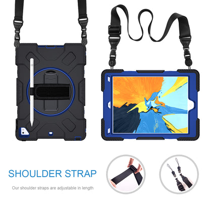 [Built-in Hand Strap] Rotating Kickstand PC + Thicken Silicone Tablet Hybrid Case with Shoulder Strap for iPad 9.7-inch (2018)/(2017)/iPad Pro (2016)/iPad Air 2