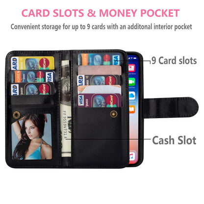 With 9 Card Slots Cell Phone Leather Case for iPhone 12 Pro Max 6.7-inch