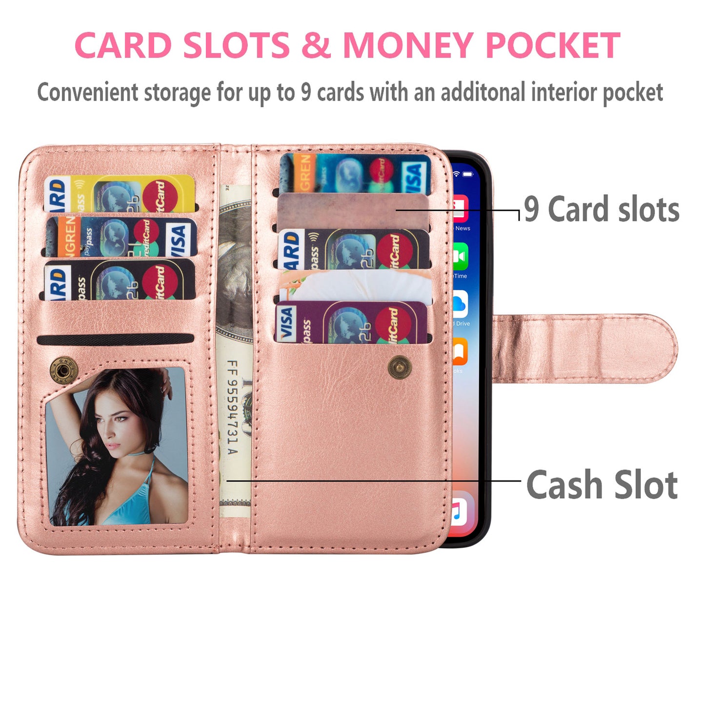 With 9 Card Slots Cell Phone Leather Case for iPhone 12 Pro Max 6.7-inch