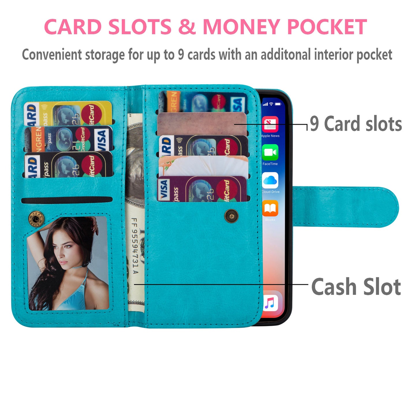 With 9 Card Slots Cell Phone Leather Case for iPhone 12 Pro Max 6.7-inch