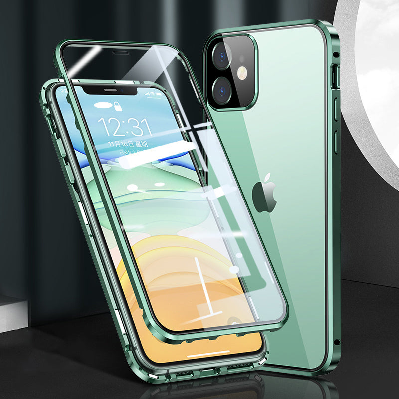 Magnetic Installation Metal Frame + Dual-sided Tempered Glass Full Covering Case + Camera Lens Protector for iPhone 12 mini 5.4 inch