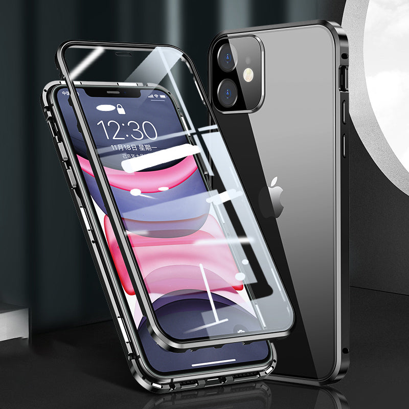 Magnetic Installation Metal Frame + Dual-sided Tempered Glass Full Covering Case + Camera Lens Protector for iPhone 12 mini 5.4 inch