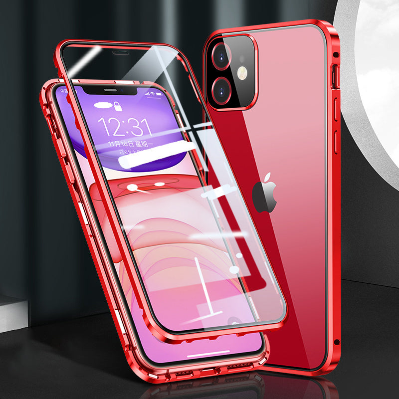 Magnetic Installation Metal Frame + Dual-sided Tempered Glass Full Covering Case + Camera Lens Protector for iPhone 12 mini 5.4 inch