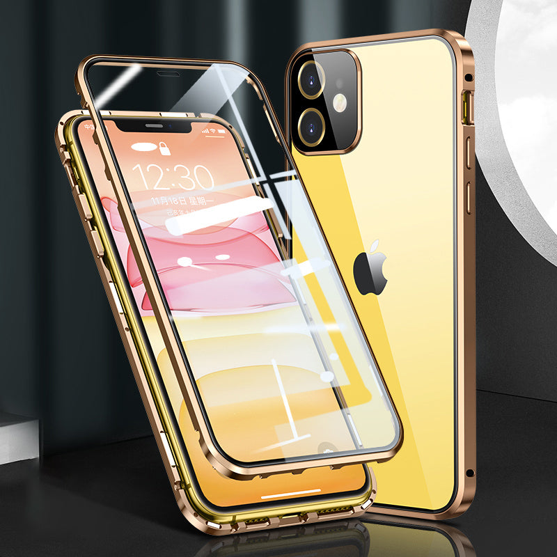 Magnetic Installation Metal Frame + Dual-sided Tempered Glass Full Covering Case + Camera Lens Protector for iPhone 12 mini 5.4 inch