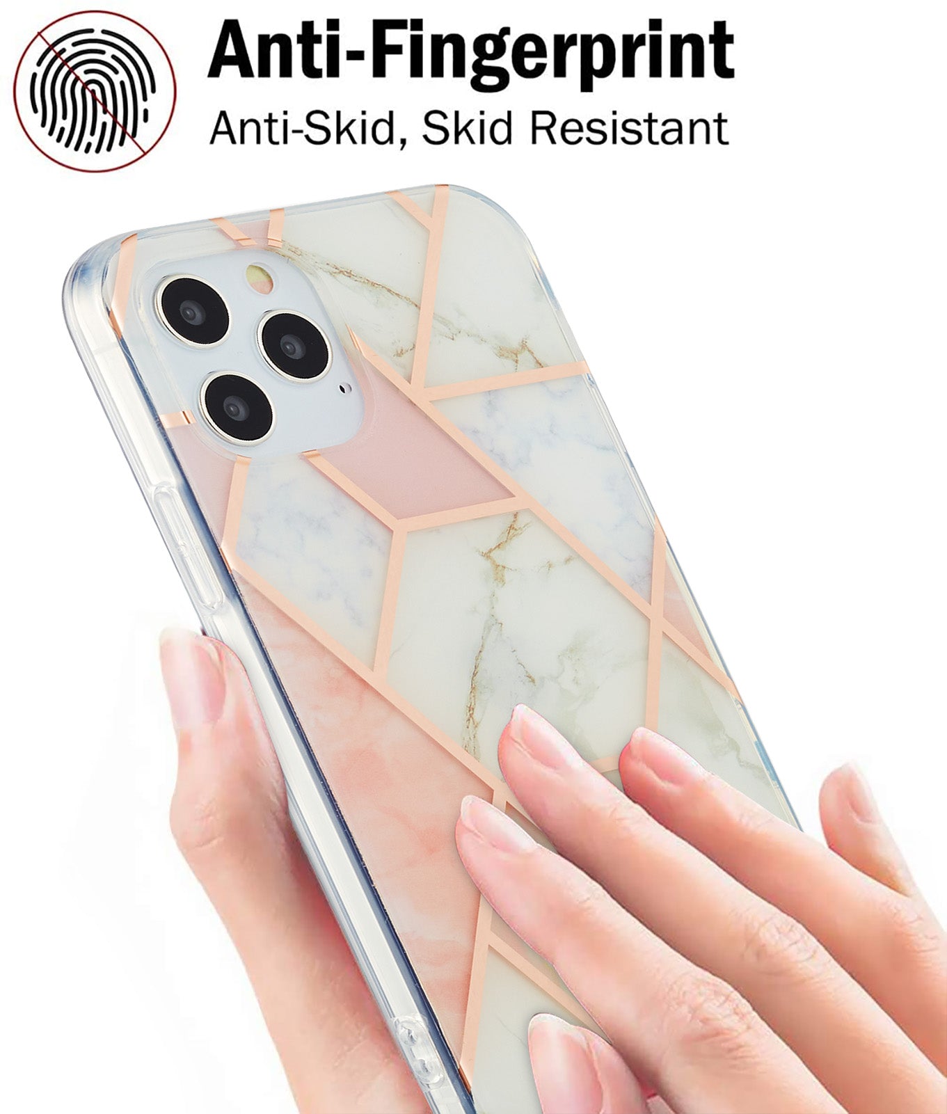 IMD Splicing Marble Pattern Design 2.0mm Electroplating TPU Protector Cover for iPhone 12/12 Pro