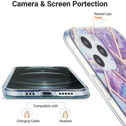 IMD Splicing Marble Pattern Design 2.0mm Electroplating TPU Protector Cover for iPhone 12/12 Pro