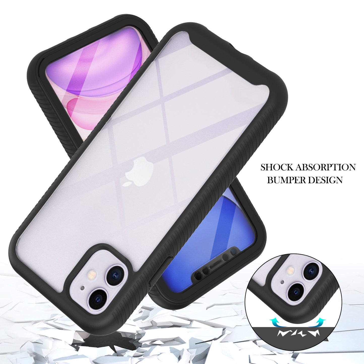 3 in 1 Anti-Drop Full Protection PC+TPU Protective Case with PET Screen Protector for iPhone 11 6.1 inch