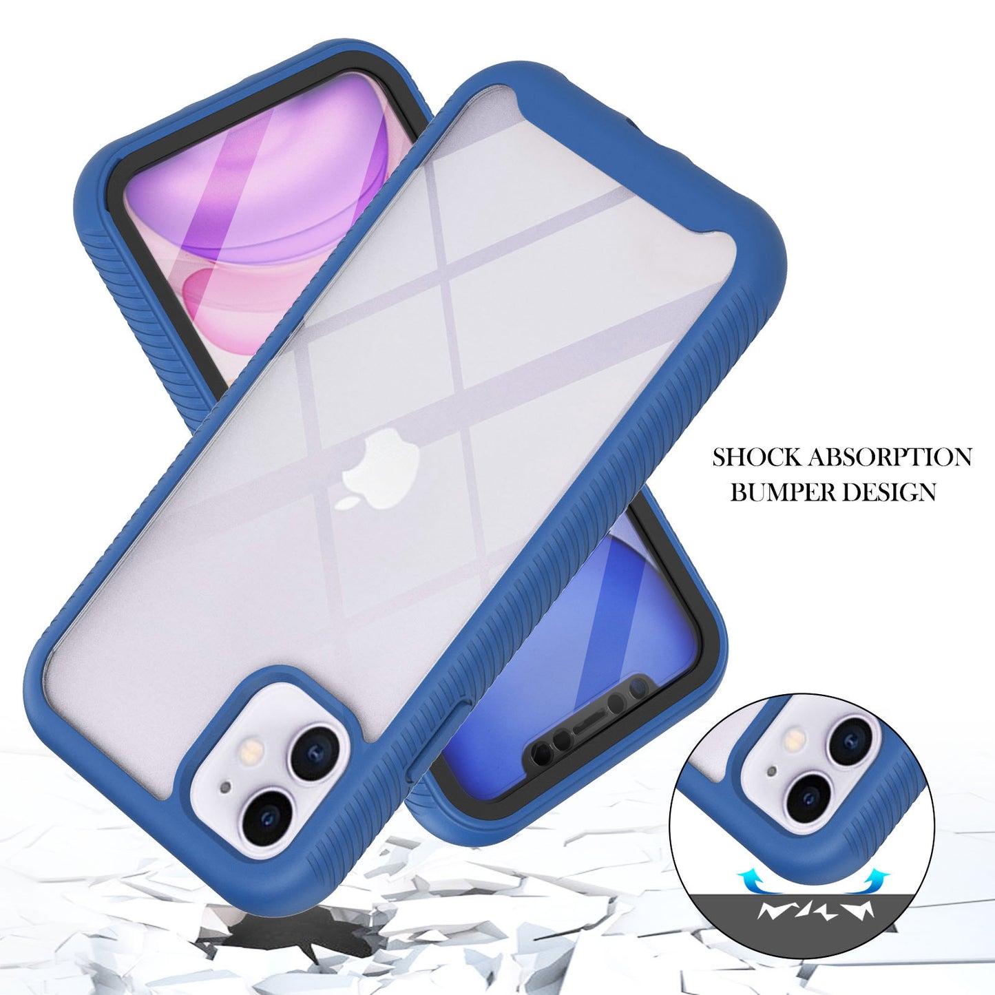 3 in 1 Anti-Drop Full Protection PC+TPU Protective Case with PET Screen Protector for iPhone 11 6.1 inch