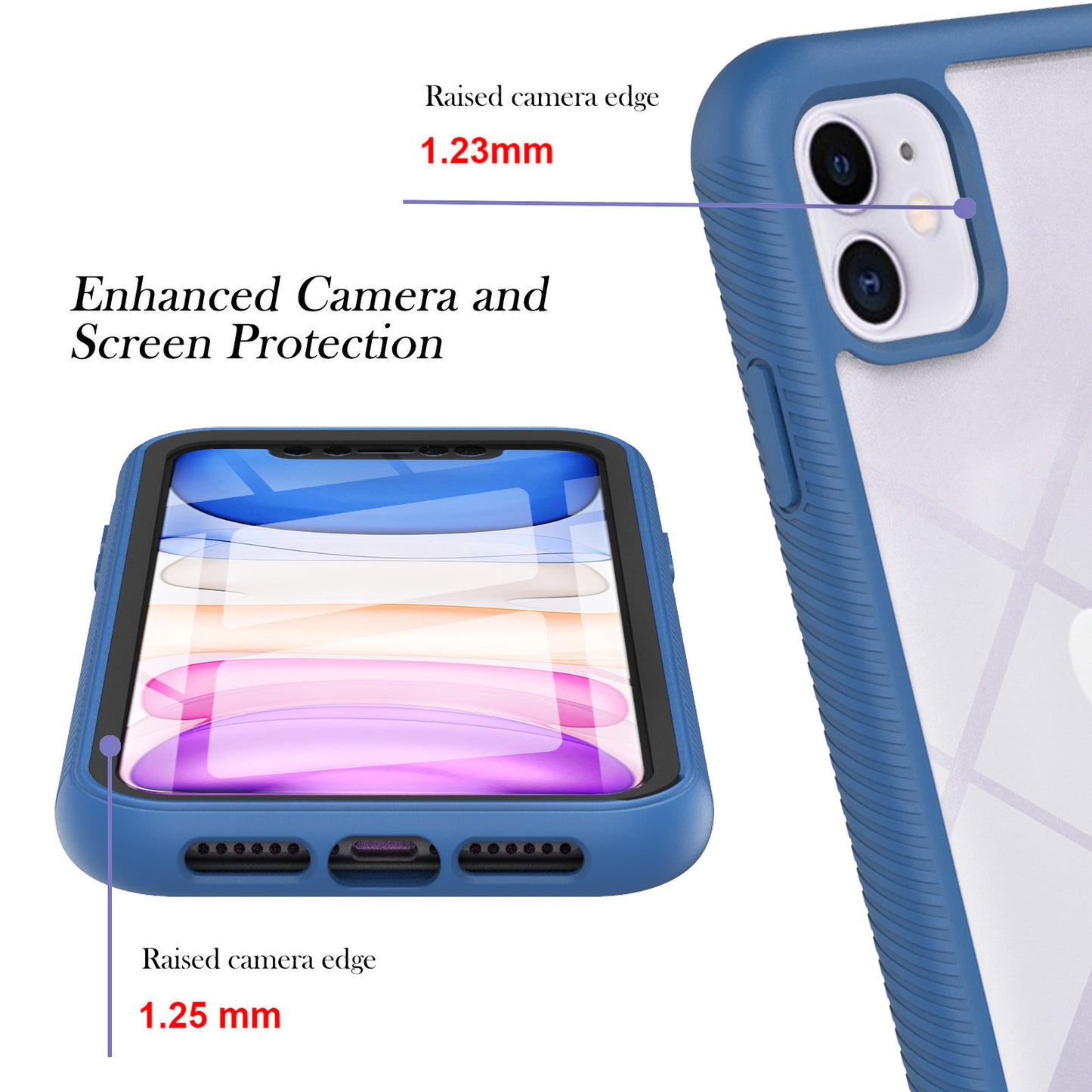 3 in 1 Anti-Drop Full Protection PC+TPU Protective Case with PET Screen Protector for iPhone 11 6.1 inch