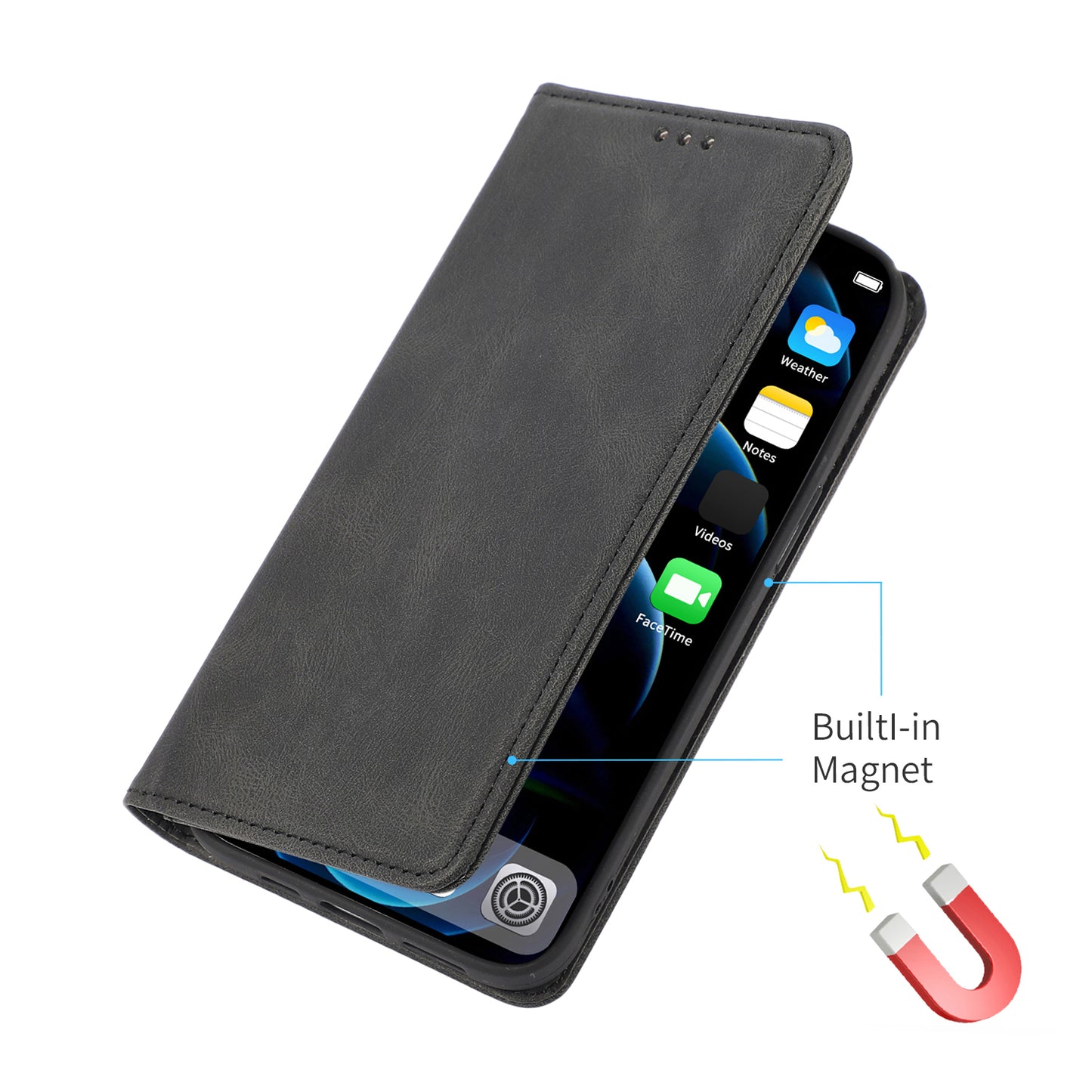 Auto-absorbed Folio Flip PU Leather Phone Stand Case Shell with Wallet Design for iPhone 13 Pro Max 6.7 inch