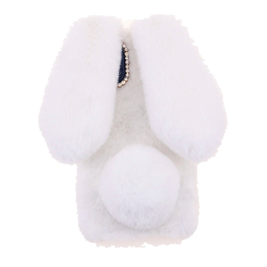 Soft Handmade Fluffy Furry Cute Bunny Stylish Case Rhinestone Bow Knot TPU Shell for iPhone 13 6.1 inch