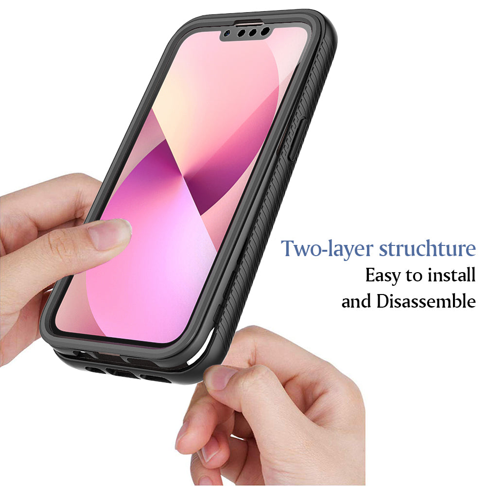 Full Coverage TPU + PC Shockproof Phone Case Shell with PET Screen Protector for iPhone 13 6.1 inch