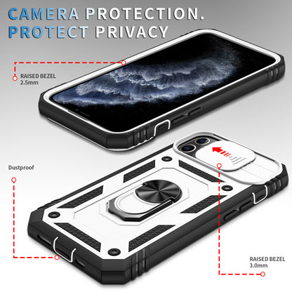 Shockproof Hard PC Back + TPU Frame Protective Case with Kickstand and Slide Camera Lens Protection for iPhone 11 Pro 5.8 inch