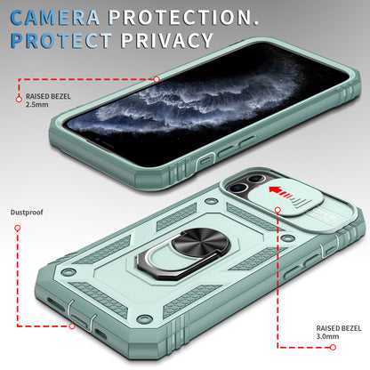 Shockproof Hard PC Back + TPU Frame Protective Case with Kickstand and Slide Camera Lens Protection for iPhone 11 Pro 5.8 inch